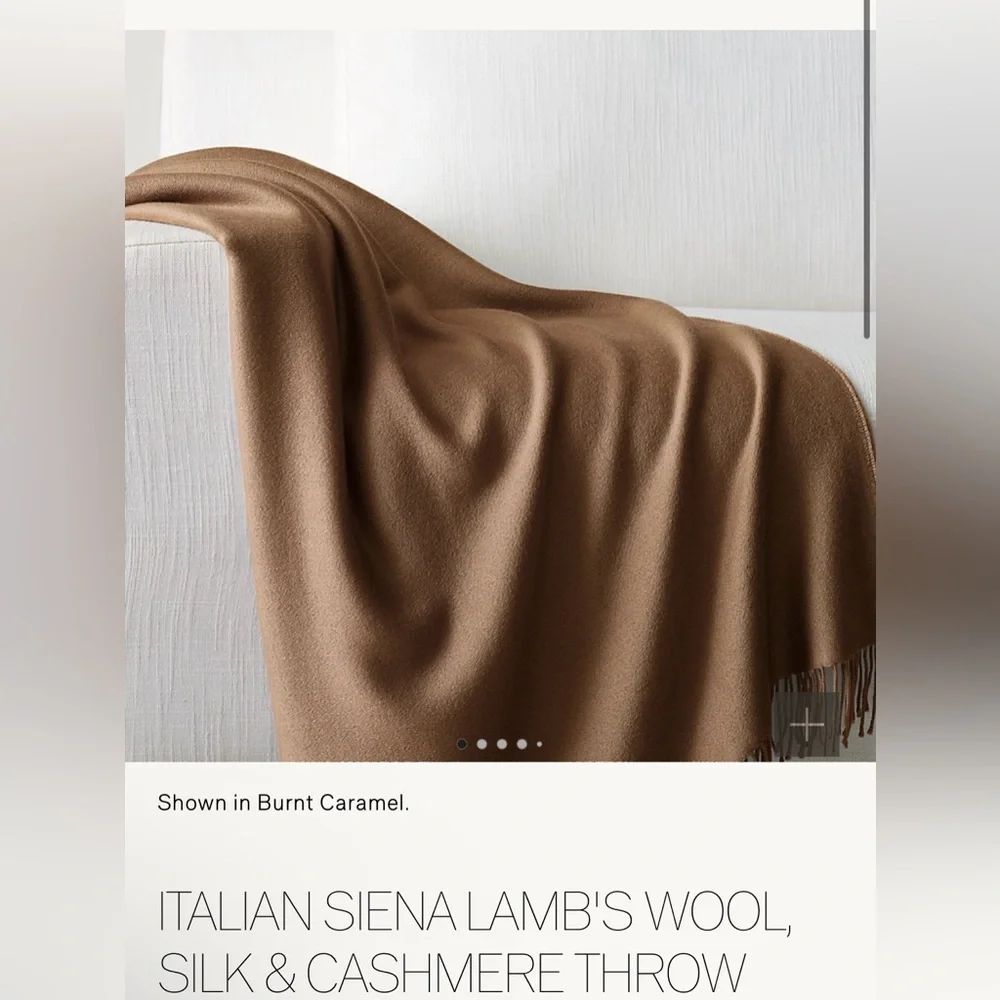 RH SIENA Luxurious 70%Lambswool & 20%Cashmere Throw-in BURNT-CARAMEL,96“x 71“NEW
